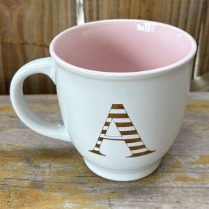 Sheffield Home Initial Letter A Monogram White & Pink Ceramic Mug 14oz